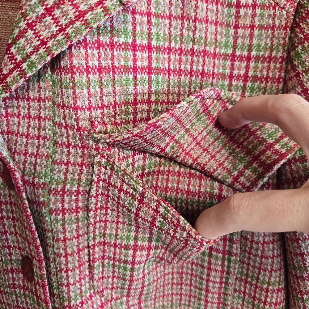 Vintage Pantsuit Set Trouser Button Down Long Sleeve Top Plaid Leisure Suit L - Picture 8 of 9